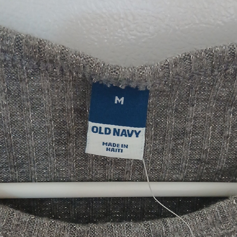 Old Navy Metallic Gray Ribbed Blouse - Picture 2 of 6